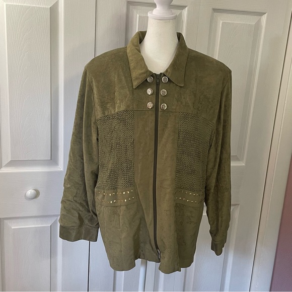 Brenda Goode brand green crushed velvet feel unique jacket in size Large - Picture 2 of 8